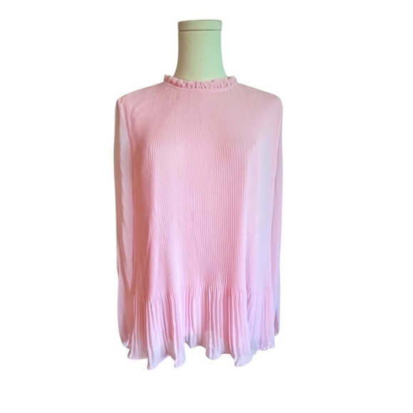Calvin Klein Tops - Calvin Klein NWT Pink Pleated Chiffon Sheer Sleeve Women’s Blouse Size Large